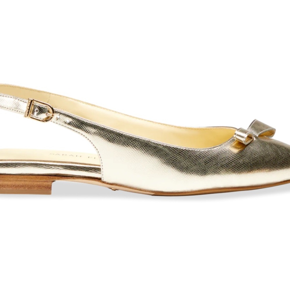 Sarah Flint Gold Metallic Flats with Bow Detail - Natalie Slingback